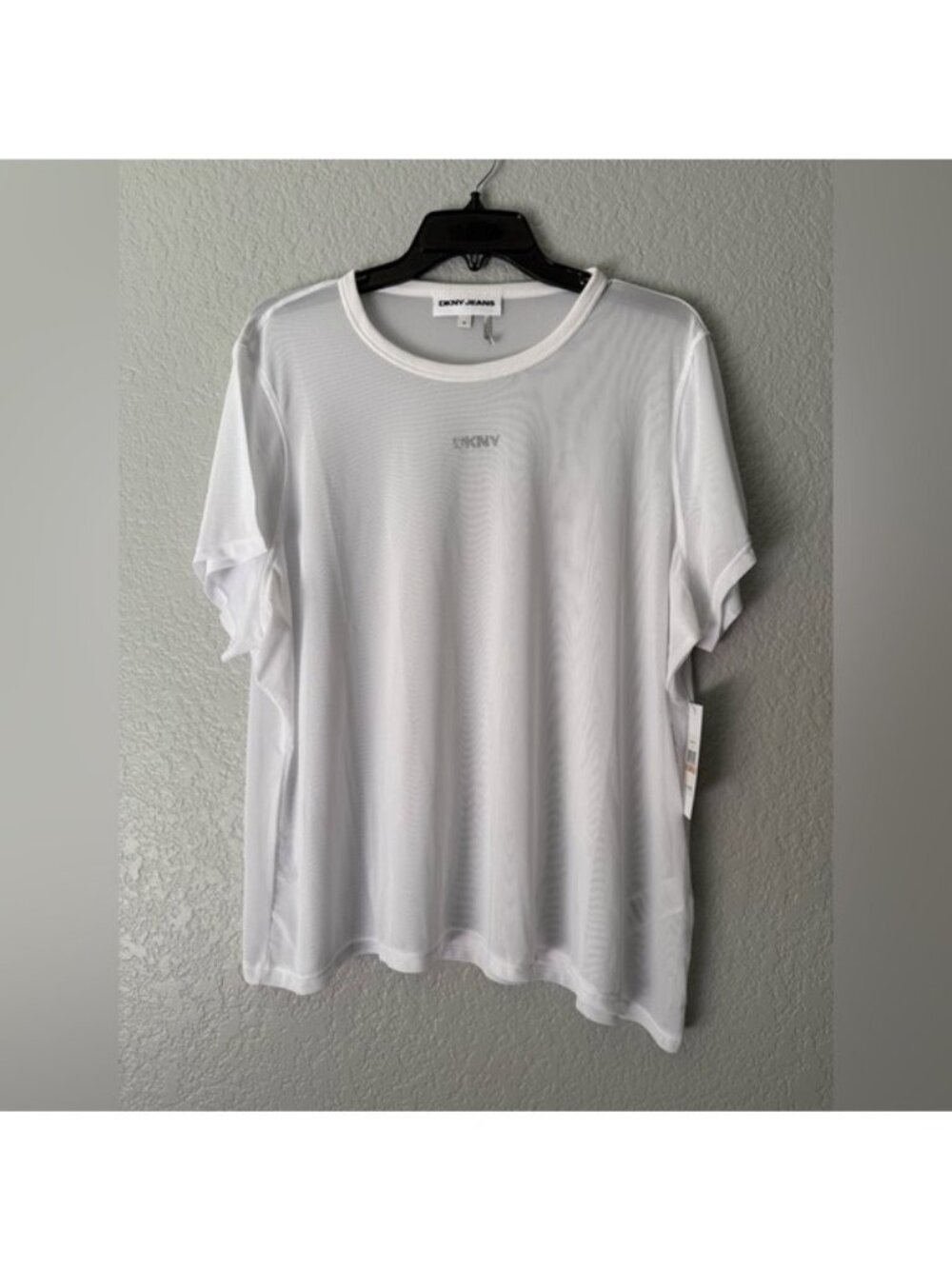 DKNY Jeans Women's White Mesh Crewneck T-Shirt Short Sleeve Size XXL